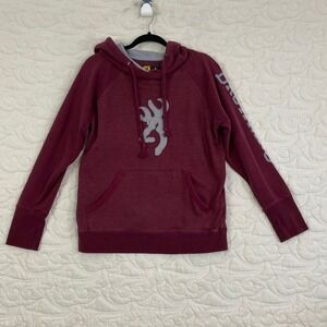 Browning Hoodie Pullover Womens Medium Maroon Red Buckmark Logo Sweatshirt